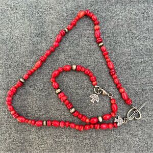 Sundance Catalog Coral Peyote Bird “Rosy Coral” Necklace 15” And Bracelet 7” Set